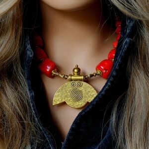 Red Coral Natural Stones Gold-plated Designer Necklace